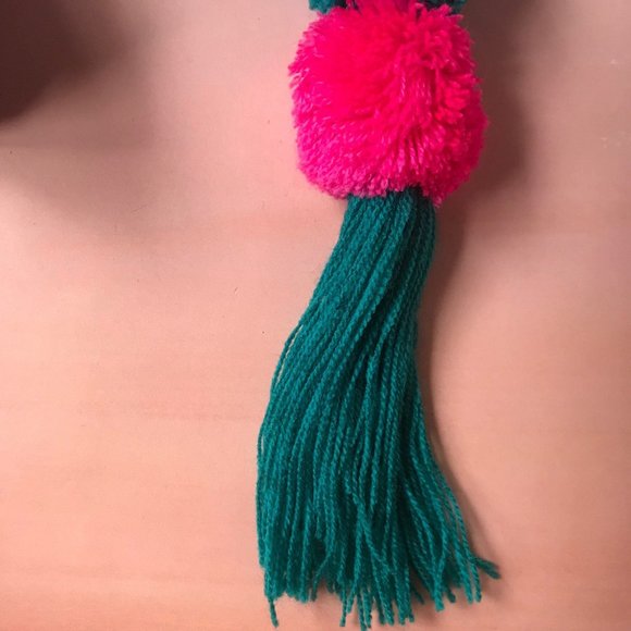 Handmade PomPom Tassel Pom Pom Bright Multi Color Pink Blue Purple - Picture 2 of 5